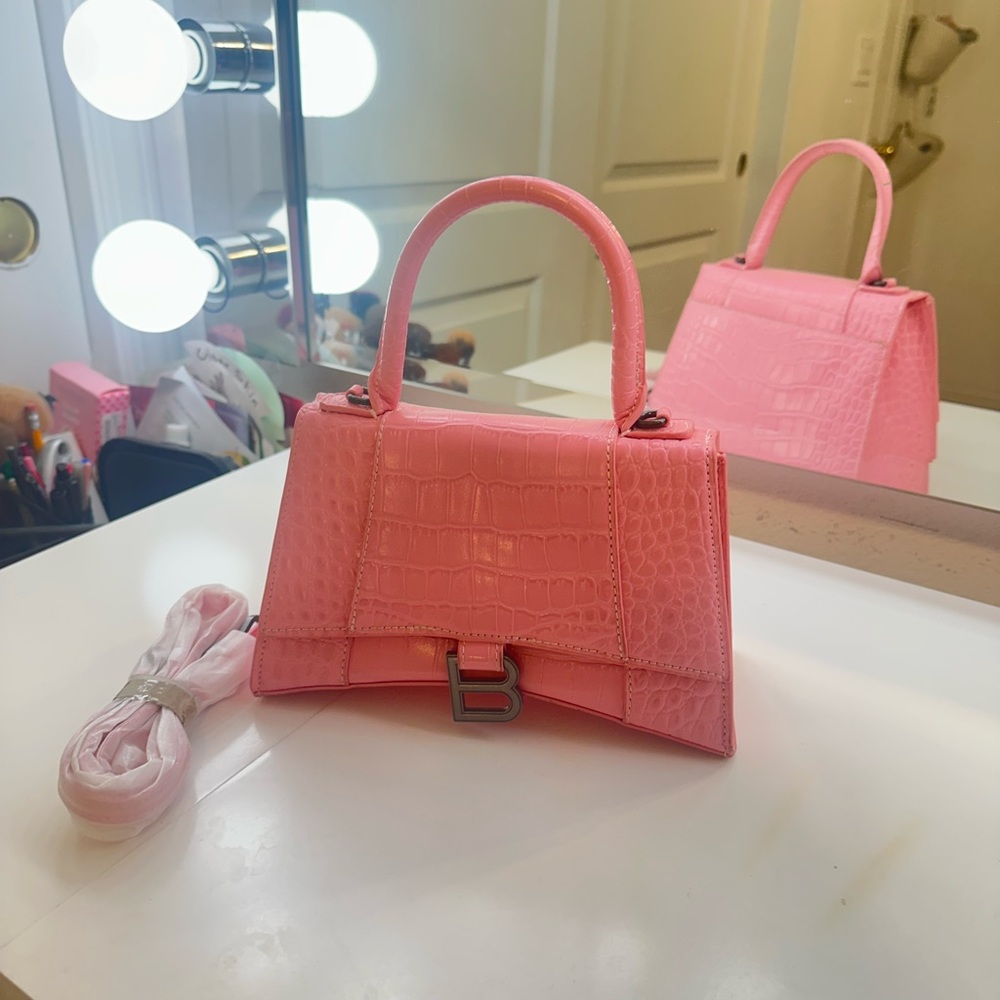 Balenciaga Pink Mini Croc-Embossed Bag